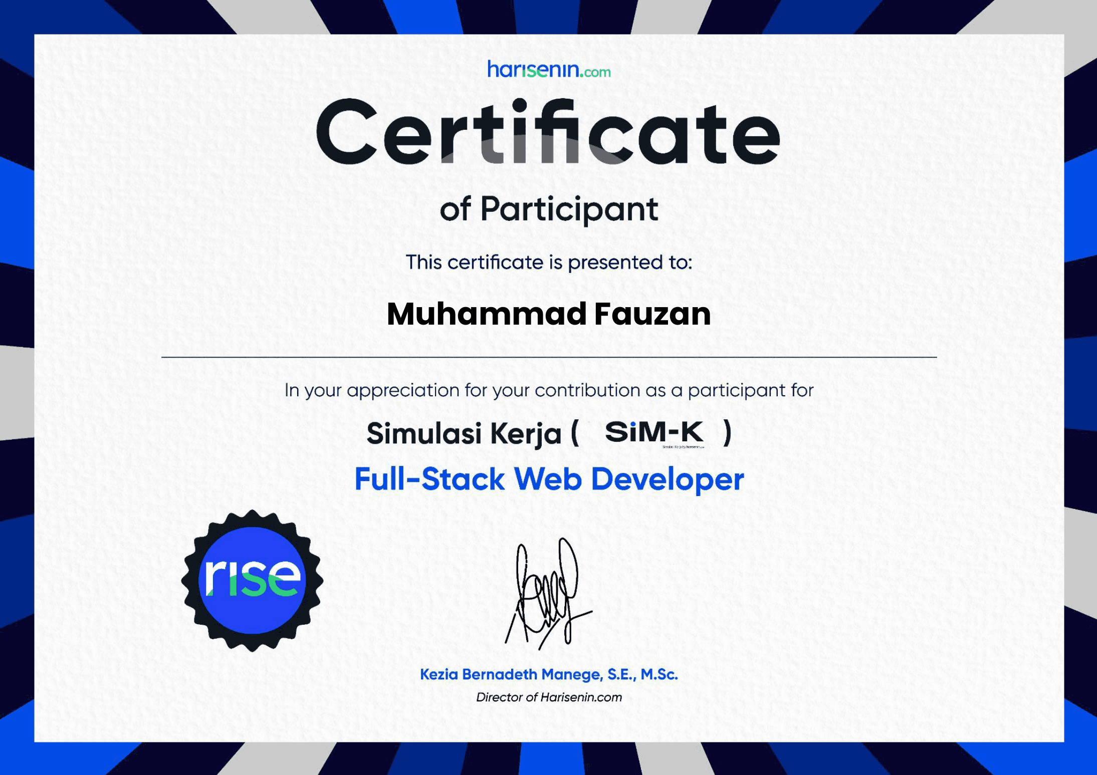 Hari Senin certificate
